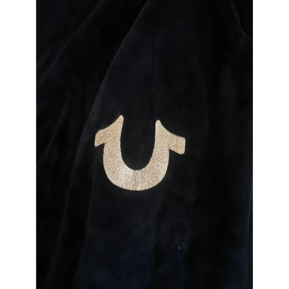 True Religion Mens Velour Jogger Sweatpants Black Gold Horseshoe Logo 101383 S